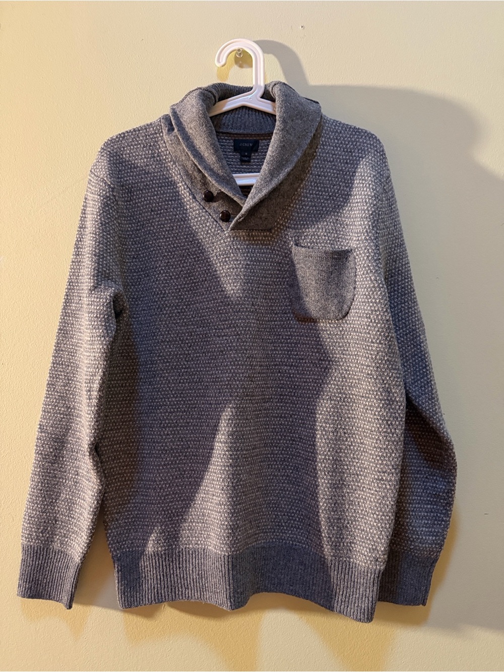 J. Crew Men's 100% Lambswool Bird's Eye Knit Shawl Collar Sweater with Buttons